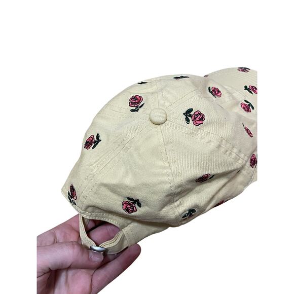 Pale Pastel Yellow Cotton Adjustable Baseball Hat Ditsy Pink Embroidered Flowers - Picture 5 of 7